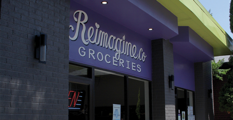 Reimagine Co. Groceries storefront.