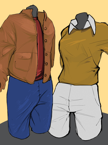 An illustration of two different outfits that can be worn on the job.