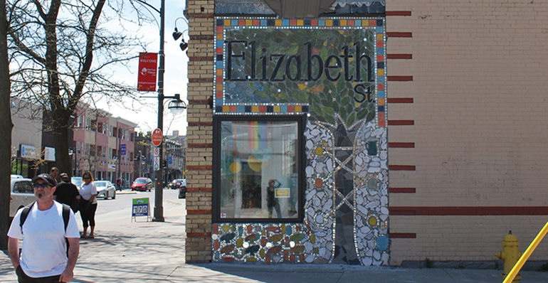 Tile mural in Old East Village.