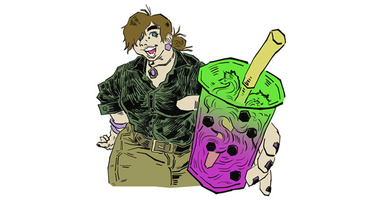 Illustration of a person holding bubble tea