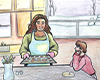 Illustration of a woman and a child baking cookies