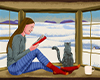 Illustration of a woman reading a book by a window