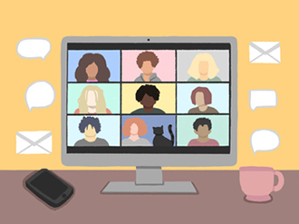 Illustrated group video call on a computer screen