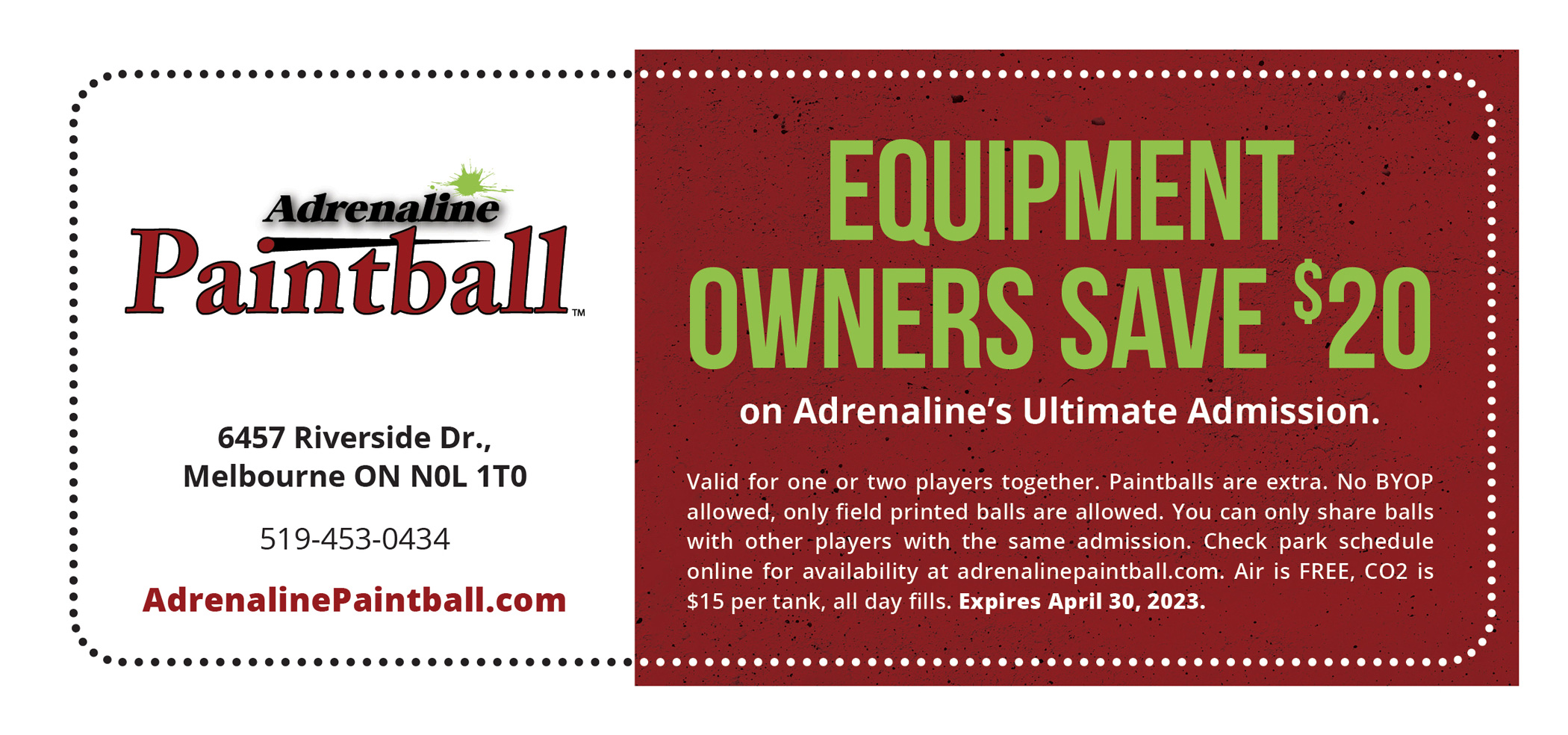 Equipment owners save $20 on Adrenaline’s Ultimate Admission