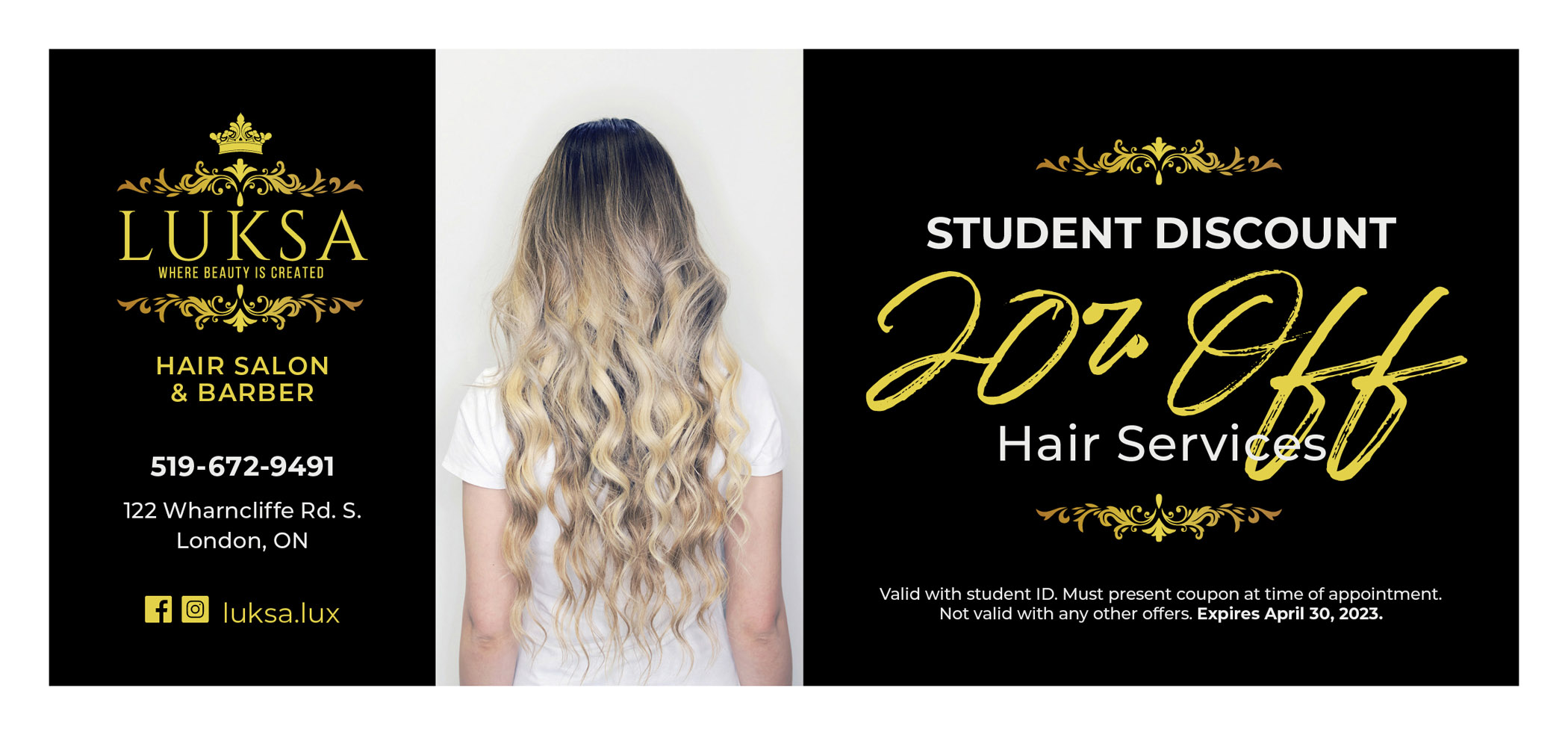 Student discount 20% off hair services