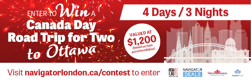 Enter to win a Canada Day Road Trip for Two to Ottawa. 4 days/3 nights. Valued at $1,200. Based on twin accommodation.